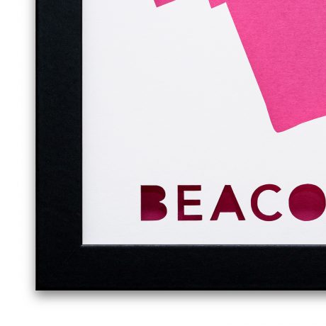 a pink piece of paper with the word beacon printed on it