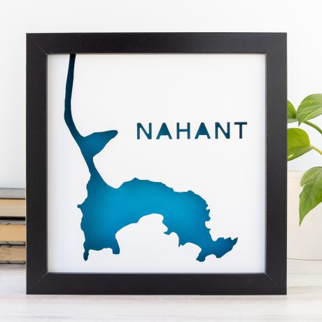a framed blue print of a map of the state of nahant