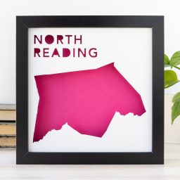 a pink poster with the words north reading on it