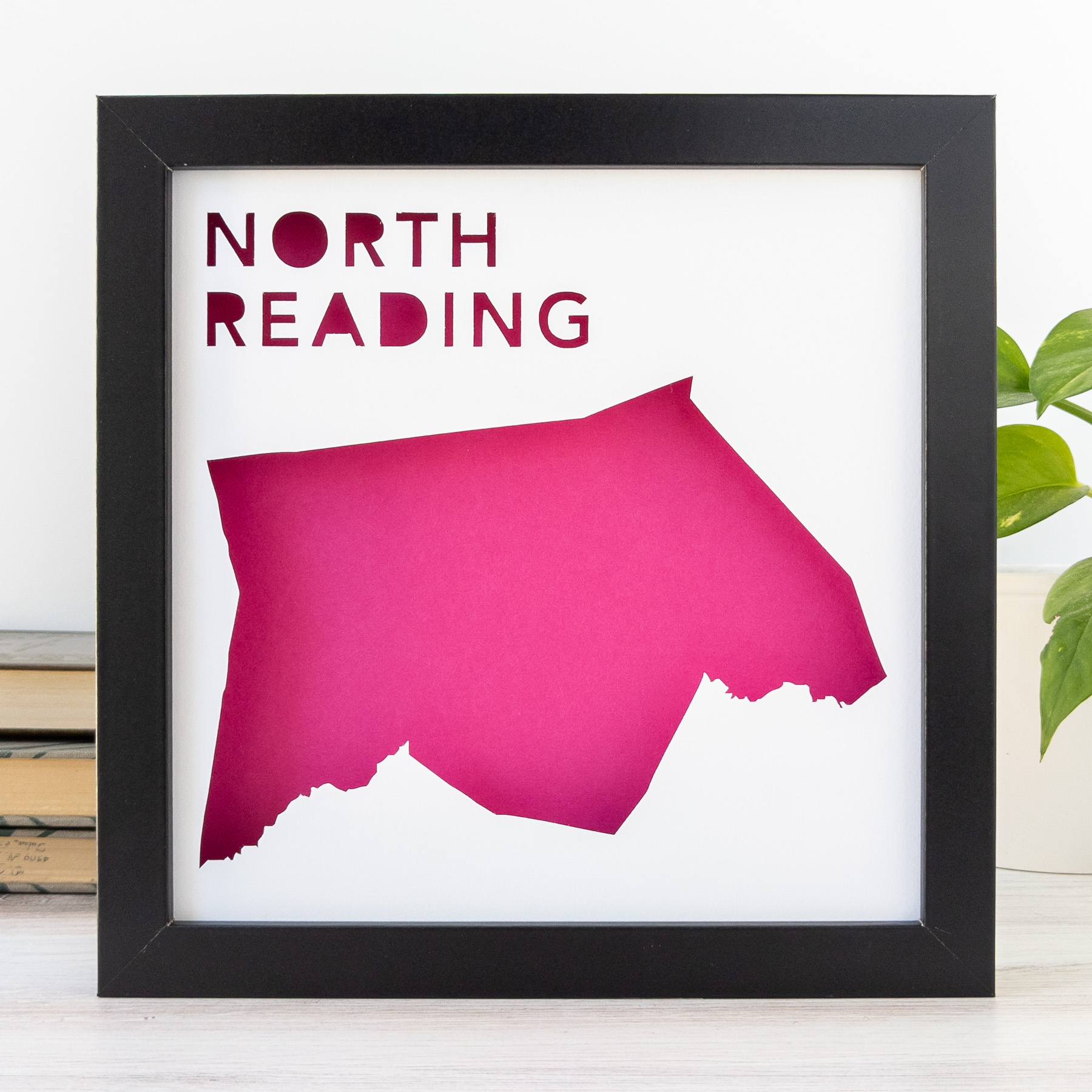 North Reading, MA City Silhouette Map Art yeiou paper objects