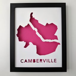 a pink and black framed map of the city of campbellville