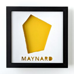 Framed map of Maynard, MA with yellow background
