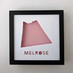 Cut paper map of Melrose, MA