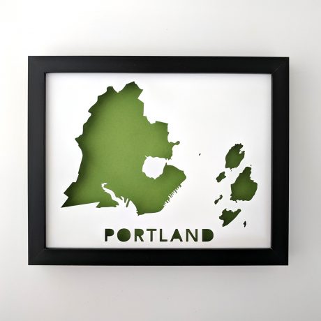 8x10 Map of Portland, Maine in black frame with green background