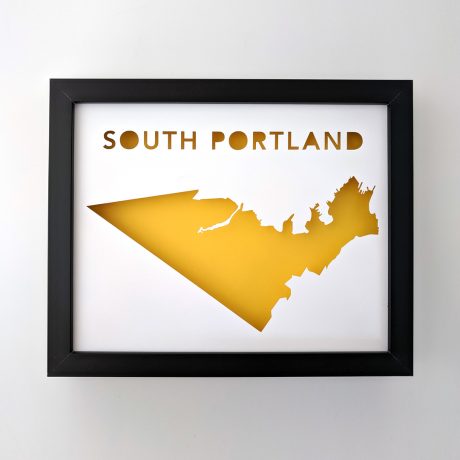 South Portland map with yellow background in black frame