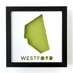 Framed map of Westford, MA with light green background