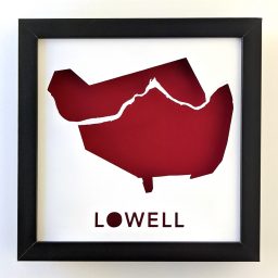 a red piece of paper with the words lowell in it