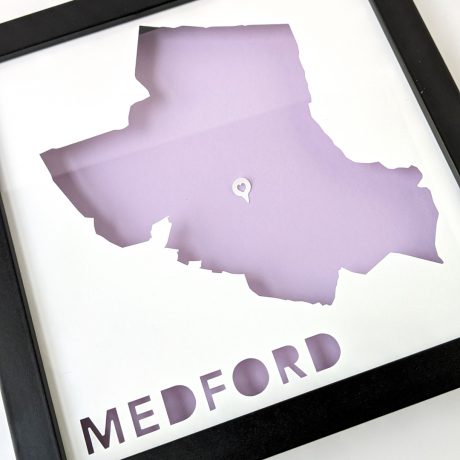a framed map of the state of medford